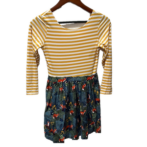 Fiveloaves twofish girls fox 🦊 Striped Yellow and Blue Kids Dress size 12 GUC